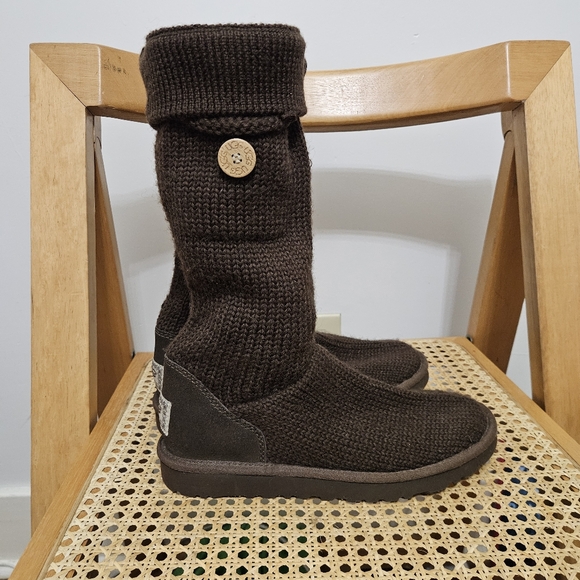 UGG Australia Womens Classic Cardy Brown Sheepskin Knit Boot 5817 Size 8 - Picture 5 of 10
